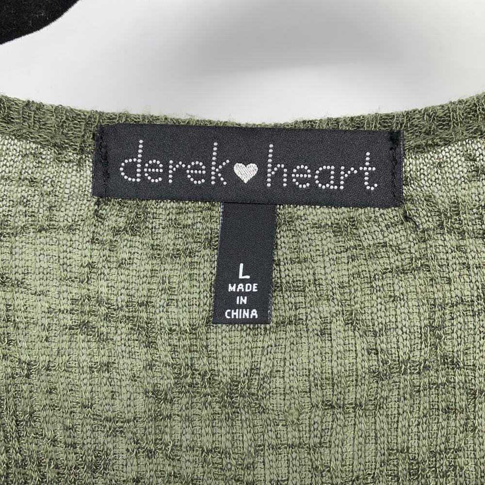 Derek Heart Sharkbite Hem Open Front Duster Cardigan Sweater Size Large Green - Picture 5 of 6